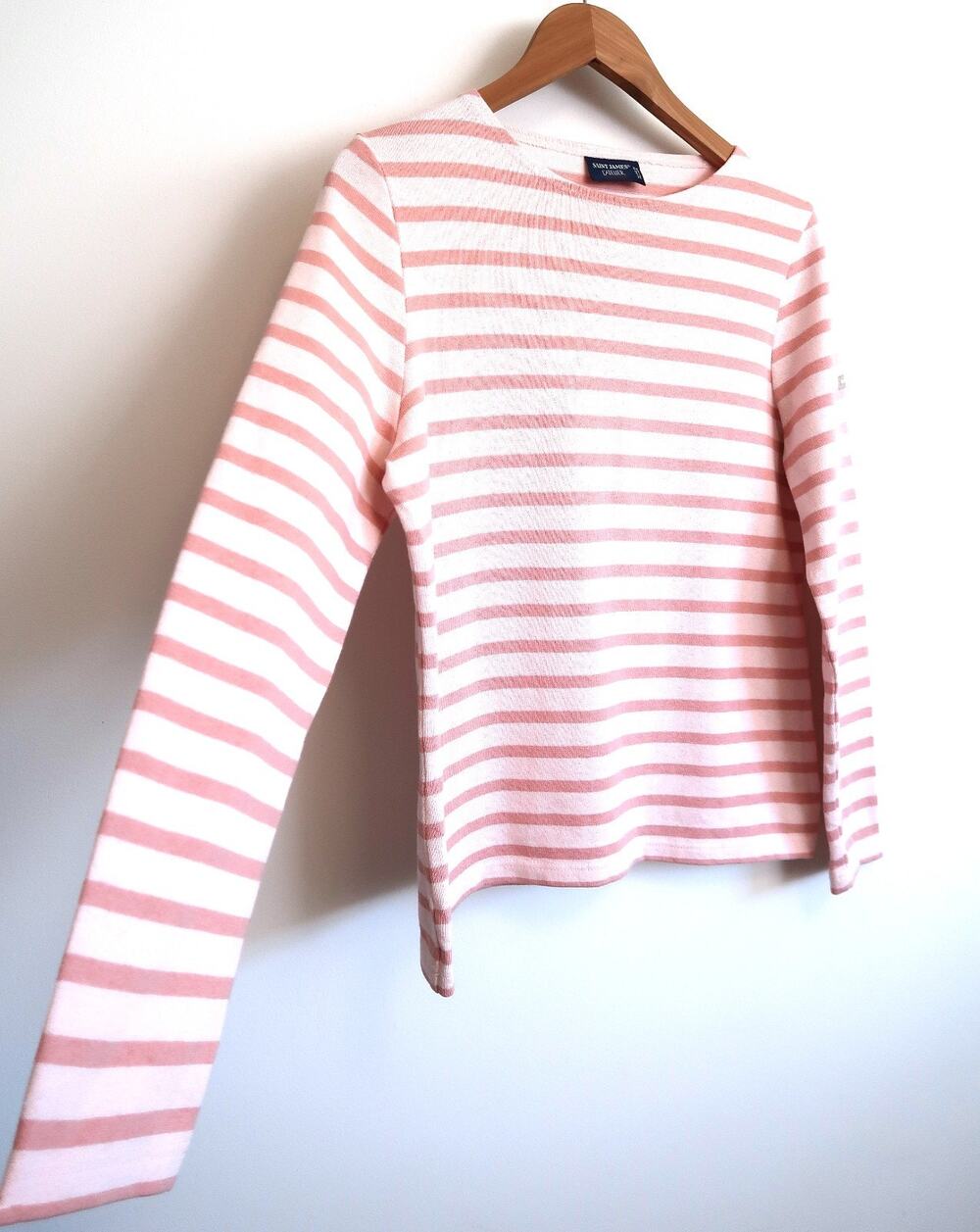 SAINT JAMES FRANCE Breton Cotton Striped Long Sleeve Tee Shirt Top Pink 8 M $155